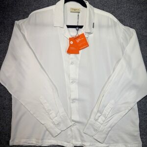 YoungLA Camp Loop Collar Shirt Mens Large White 100% Lyocell Minimalist Casual